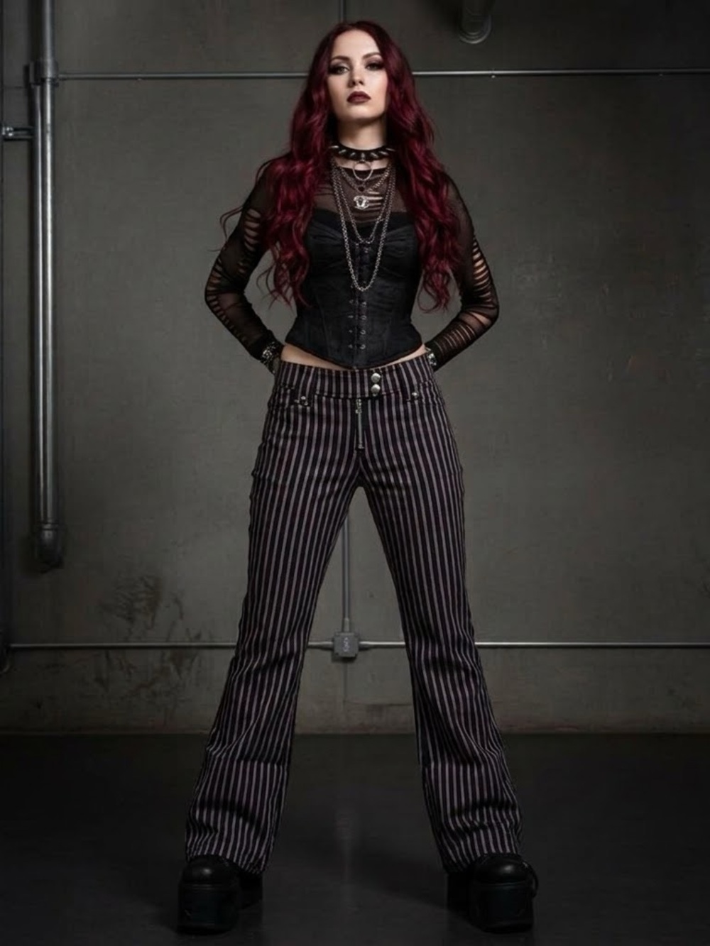 VTG Y2K Lip Service Women's Striped Pants Low Rise Sz 2-4 Goth Vampire Alt